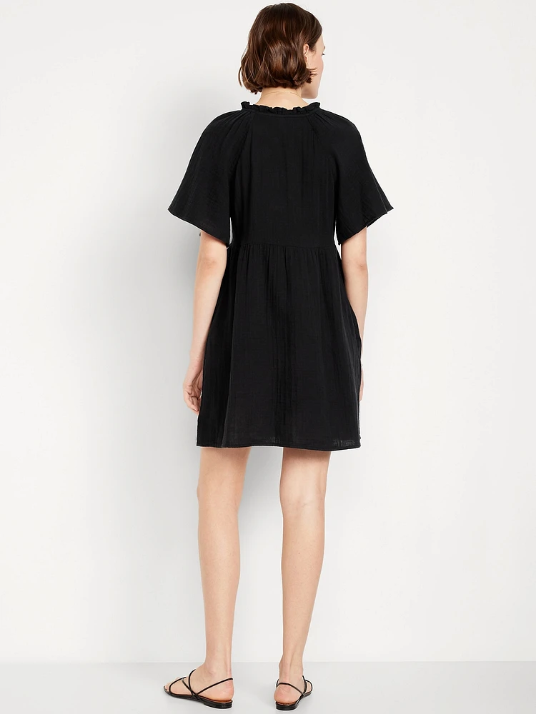 Split-Neck Mini Swing Dress