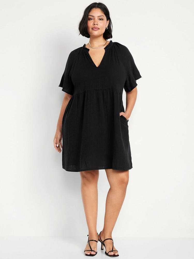 Split-Neck Mini Swing Dress