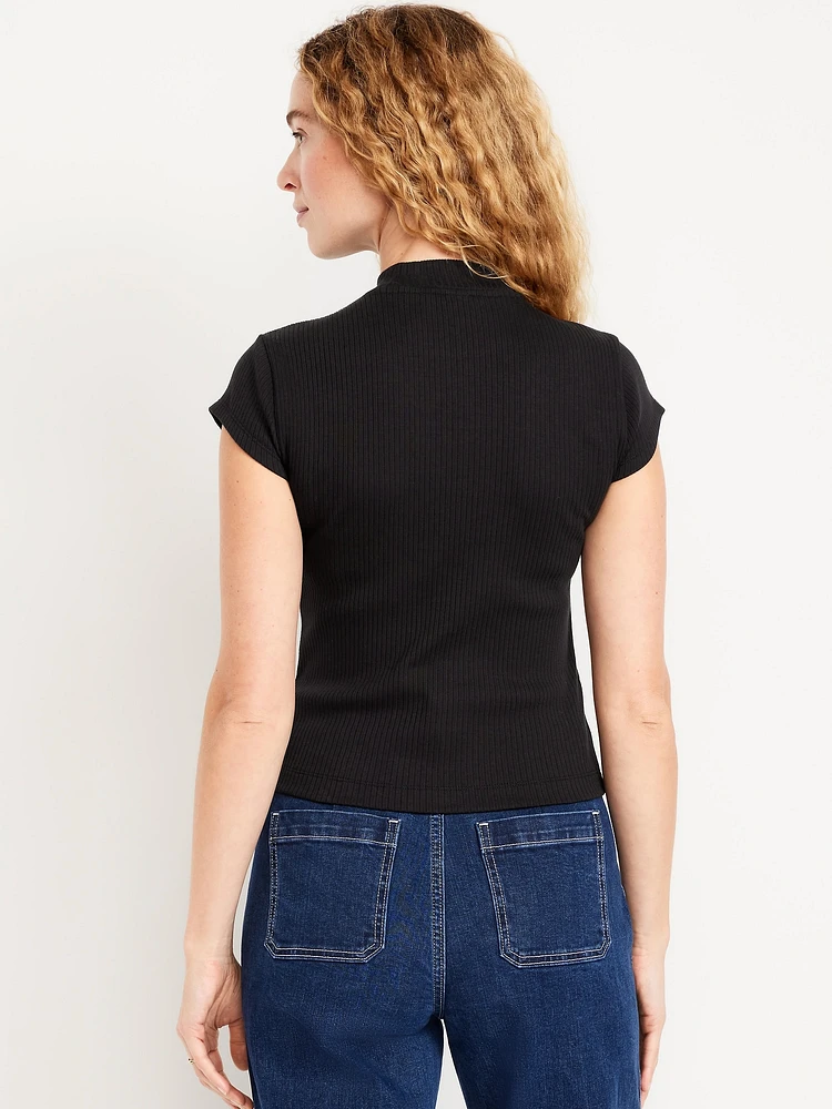 Ribbed Mock-Neck Top