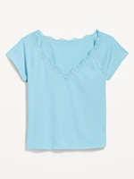Lace-Trim V-Neck Top