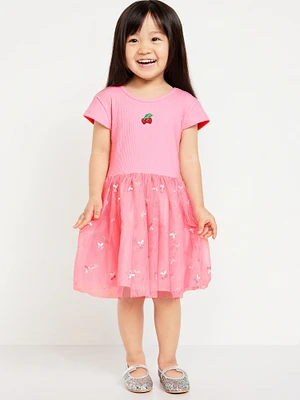 Short-Sleeve Fit and Flare Tutu Dress for Toddler Girls