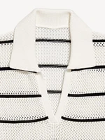 Open-Stitch Polo Sweater