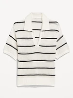 Open-Stitch Polo Sweater