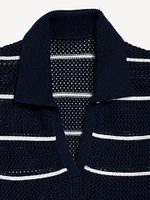 Open-Stitch Polo Sweater