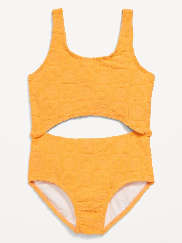 Textured Terry Cutout One-Piece Swimsuit for Girls