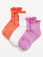 Ruffle-Cuff Quarter-Crew Performance Socks 3-Pack for Girls