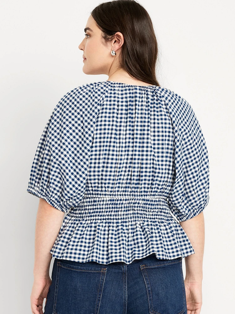 Smocked Gingham Top