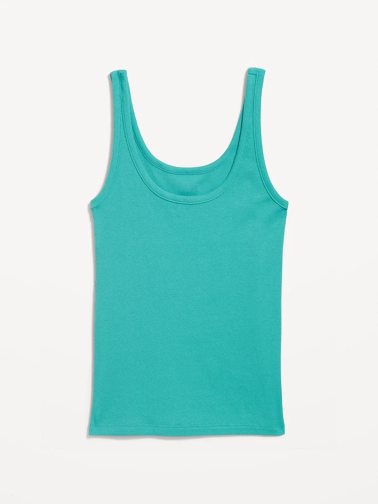 First-Layer Ribbed Scoop-Neck Tank Top