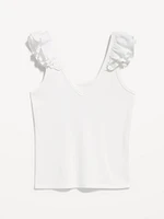 Ruffle-Trim Mixed Material Top