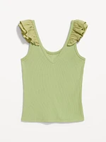 Ruffle-Trim Mixed Material Top