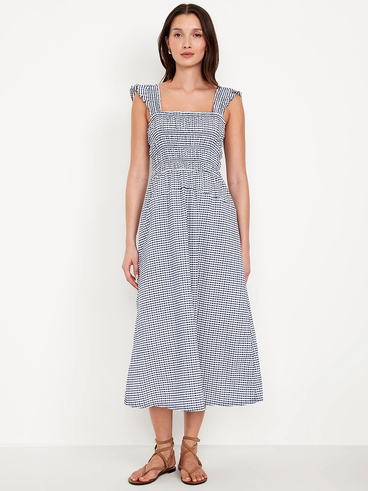 Fit & Flare Lightweight Smocked Midi Dress