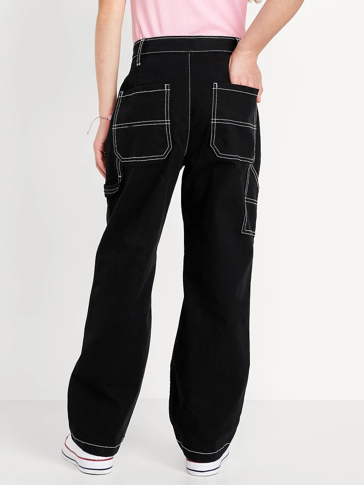 Loose High-Waisted Carpenter Pants for Girls