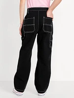 Loose High-Waisted Carpenter Pants for Girls