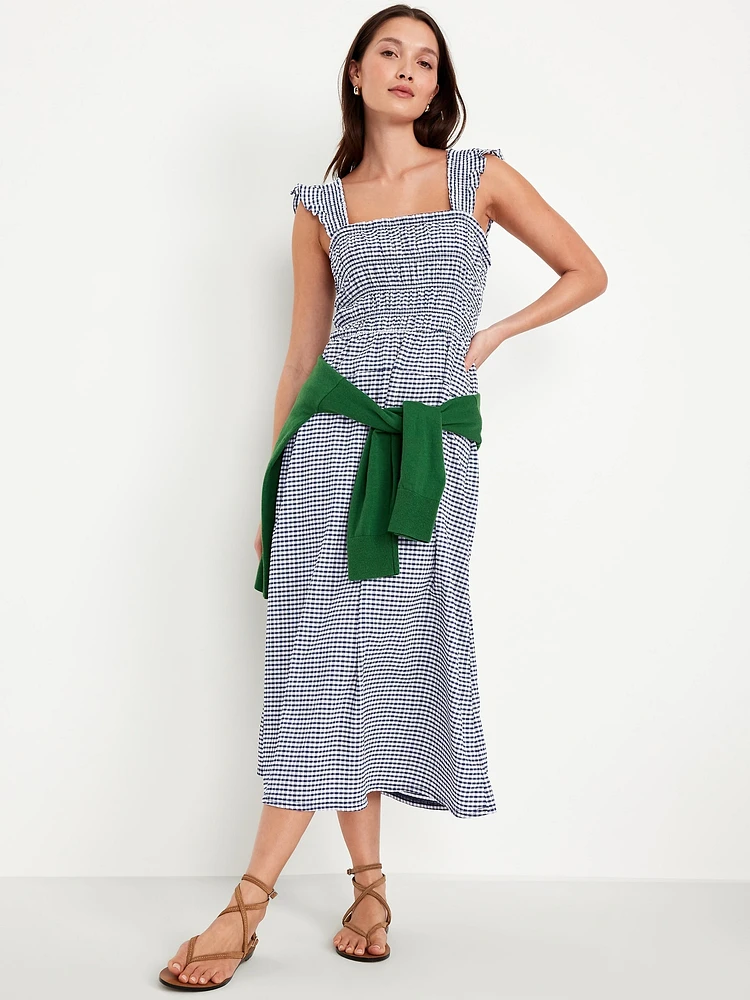 Fit & Flare Lightweight Smocked Midi Dress