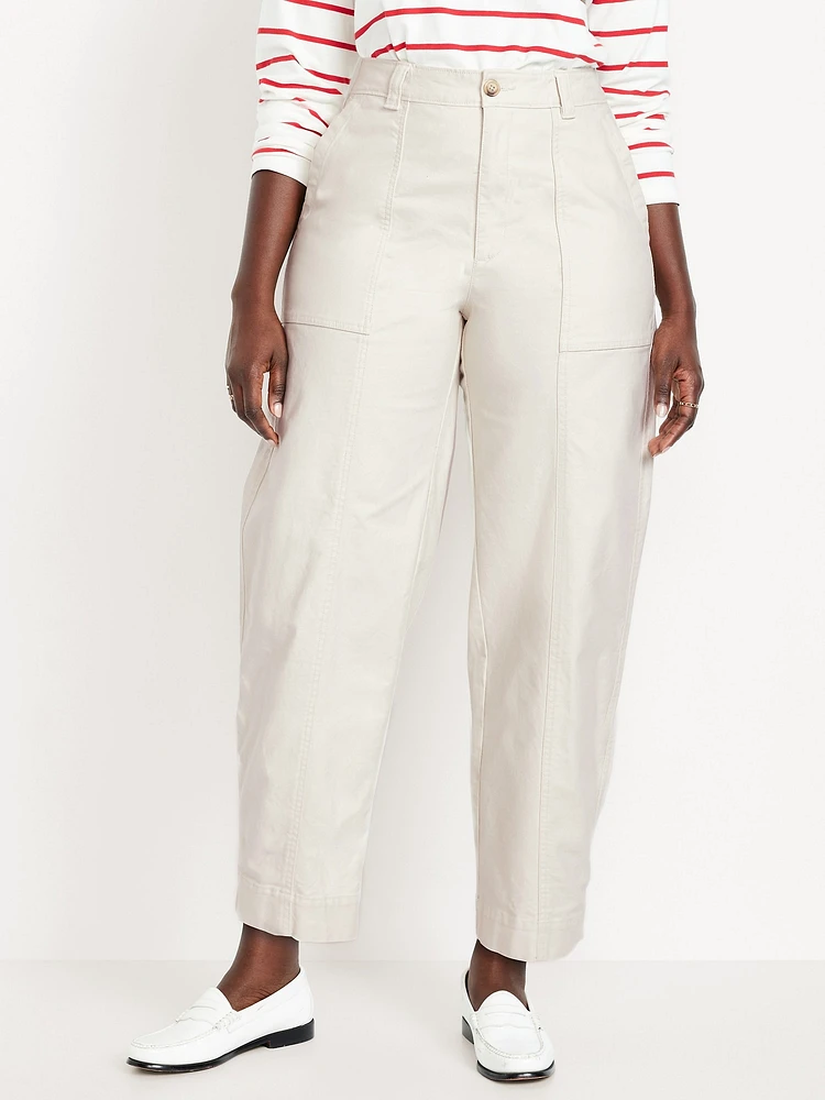 High-Waisted Canvas Barrel Ankle Pants