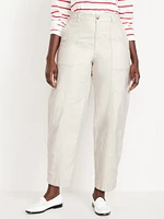 High-Waisted Canvas Barrel Ankle Pants