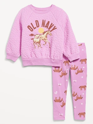Logo-Graphic Crew-Neck Sweatshirt and Leggings Set for Toddler Girls