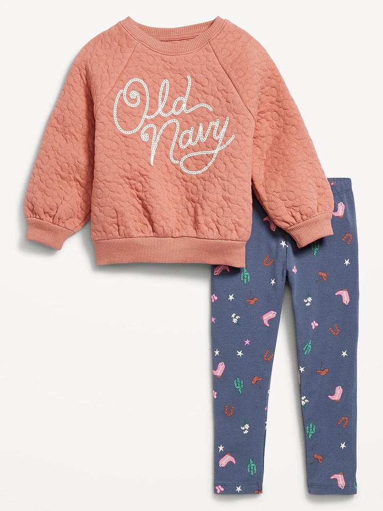 Logo-Graphic Crew-Neck Sweatshirt and Leggings Set for Toddler Girls