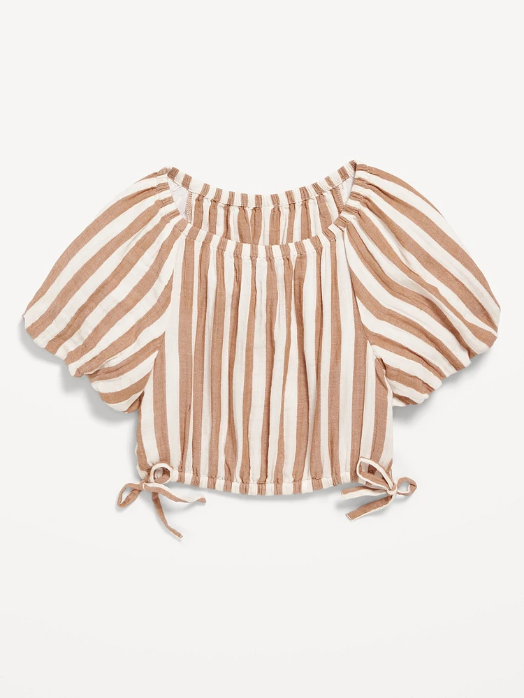 Puff-Sleeve Double-Weave Top for Girls