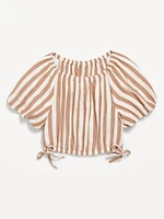 Puff-Sleeve Double-Weave Top for Girls