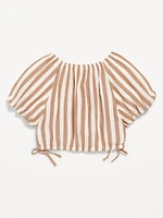 Puff-Sleeve Double-Weave Top for Girls