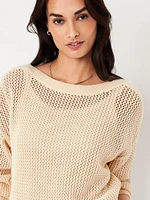 Boat-Neck Open-Stitch Sweater