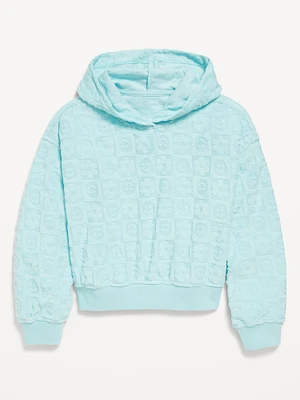 Loose Textured Terry Pullover Hoodie for Girls