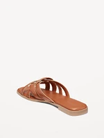 Faux-Leather Woven Strap Sandals