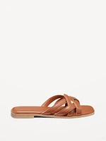 Faux-Leather Woven Strap Sandals