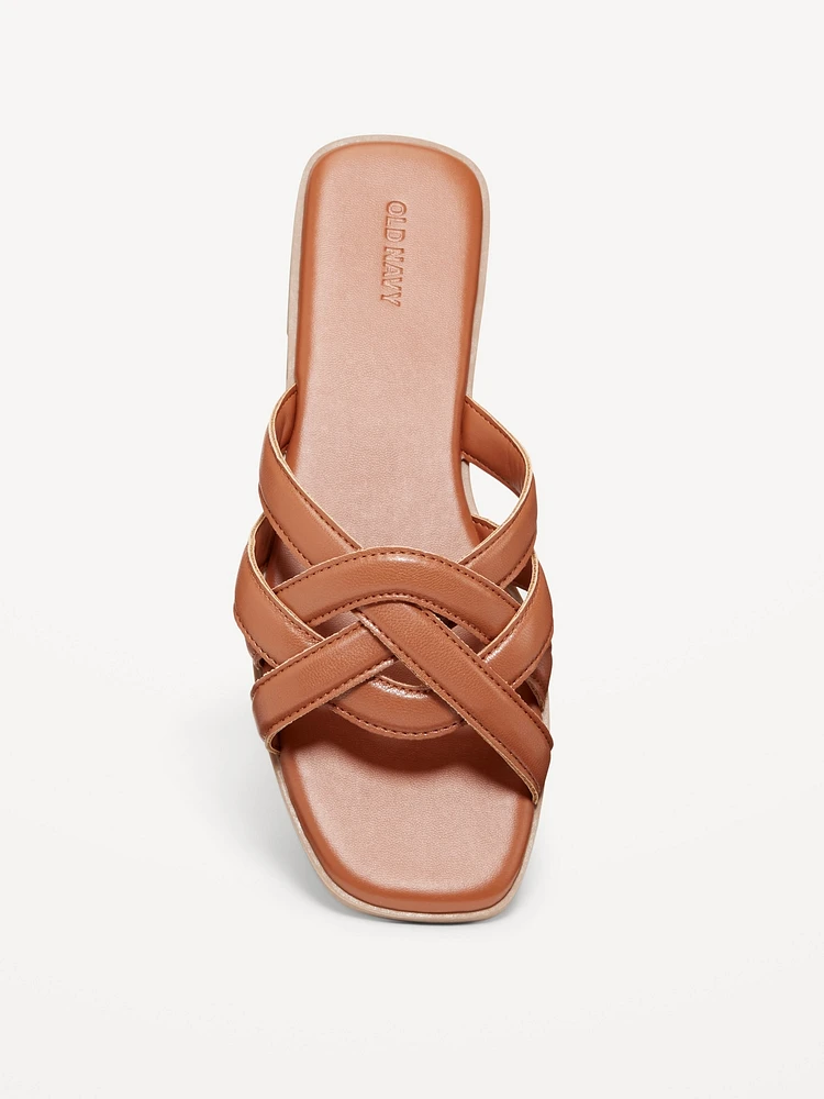 Faux-Leather Woven Strap Sandals