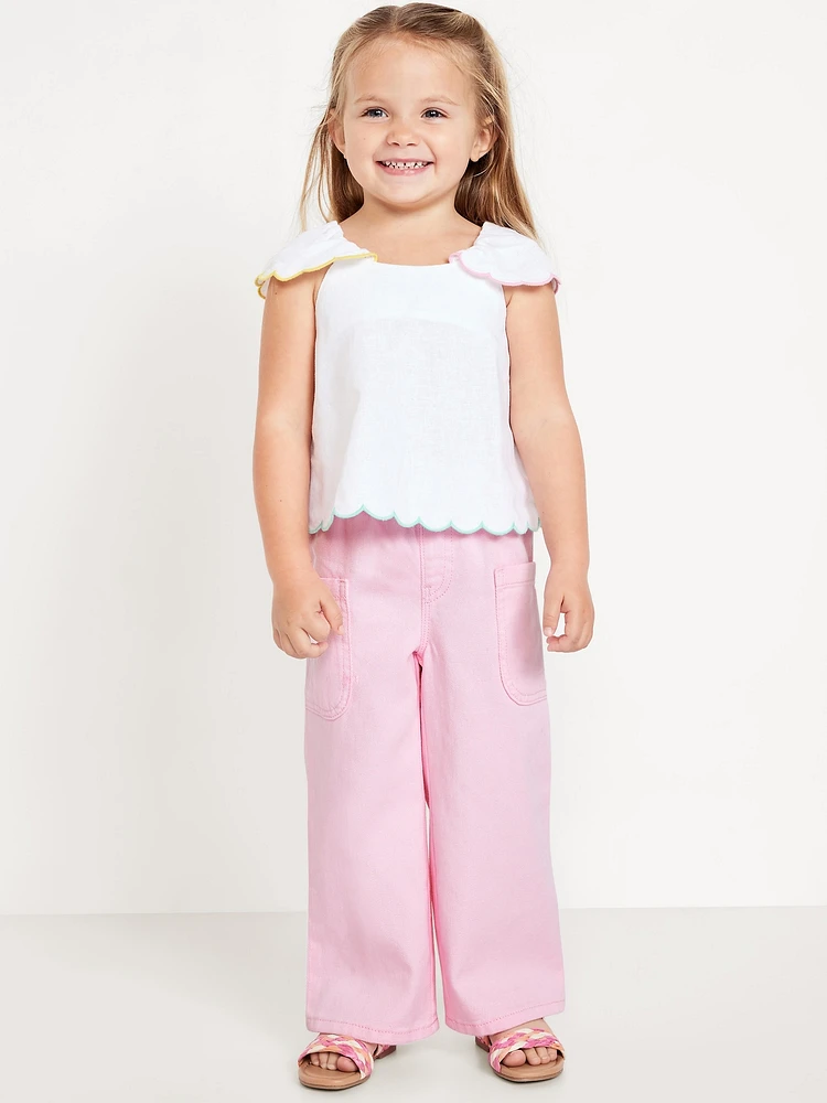 High-Waisted Baggy Wide-Leg Pull-On Pants for Toddler Girls