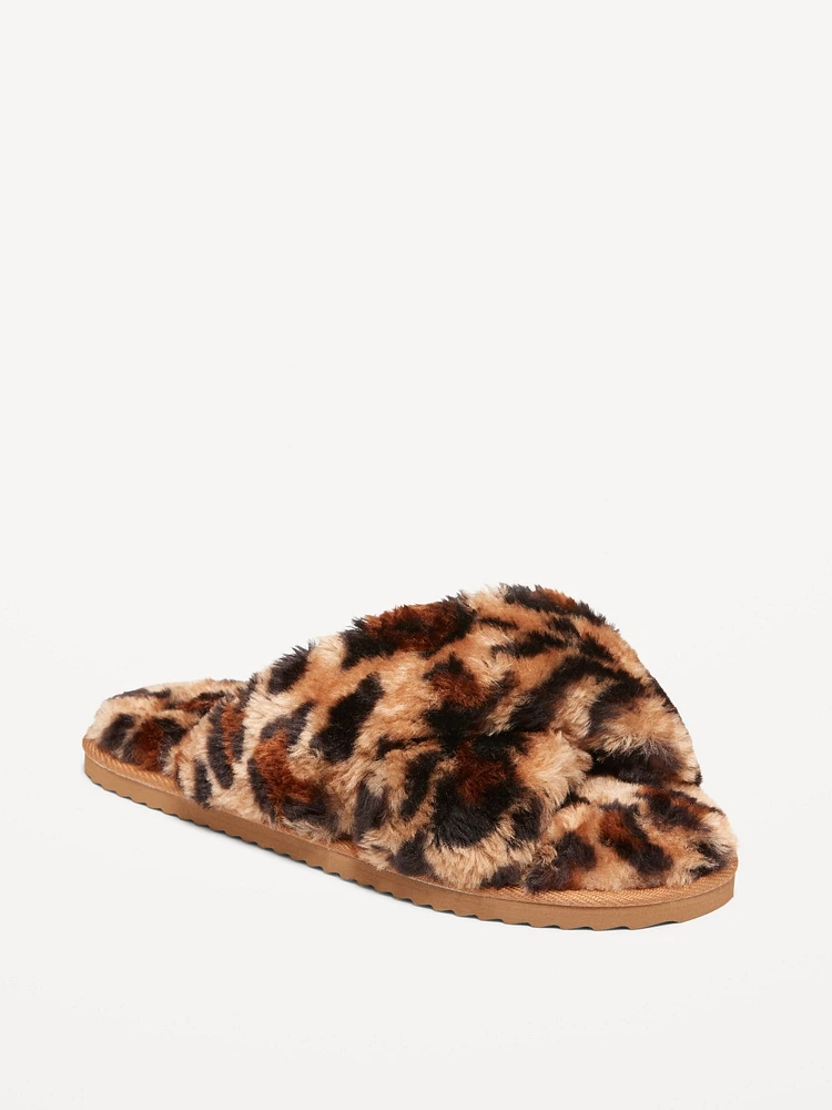 Faux-Fur Cross-Front Slippers