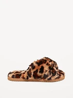 Faux-Fur Cross-Front Slippers