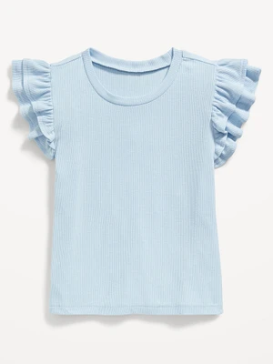 Fitted Short-Sleeve Ruffle-Trim Ribbed Top for Girls
