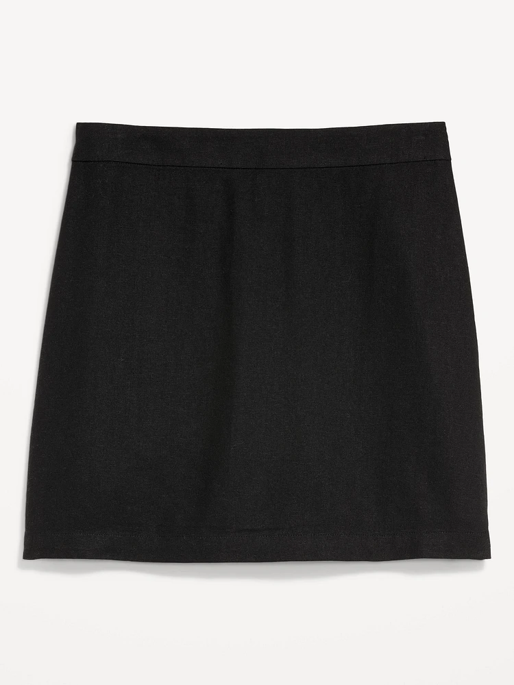 High-Waisted Linen-Blend Mini Skirt