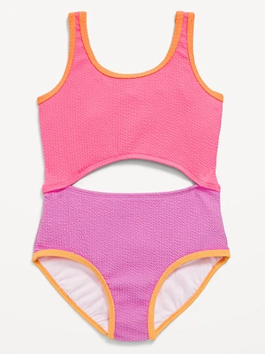 Textured Jacquard Cutout One-Piece Swimsuit for Girls