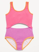 Textured Jacquard Cutout One-Piece Swimsuit for Girls