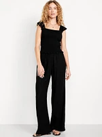 High-Waisted Linen-Blend Wide-Leg Pants