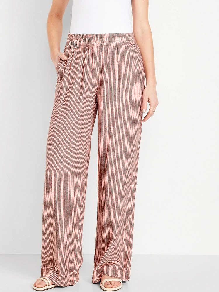 High-Waisted Linen-Blend Wide-Leg Pants