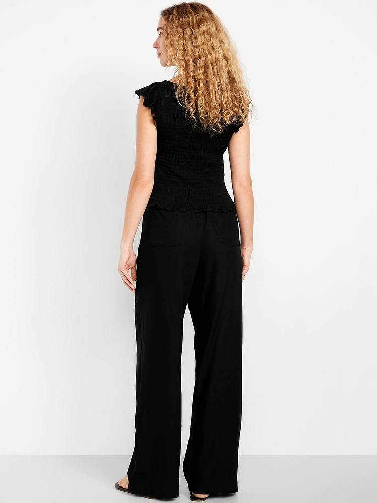 High-Waisted Linen-Blend Wide-Leg Pants