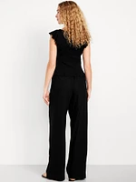 High-Waisted Linen-Blend Wide-Leg Pants