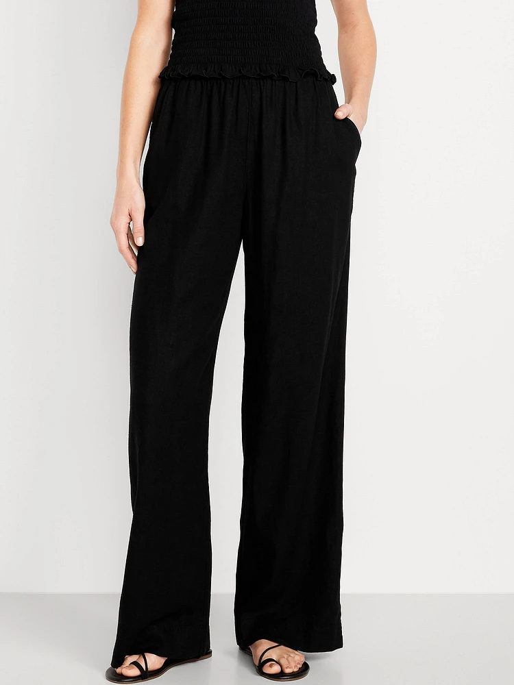 High-Waisted Linen-Blend Wide-Leg Pants