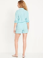 High-Waisted Linen-Blend Shorts -- 3.5-inch inseam