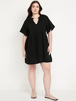 Split-Neck Mini Swing Dress