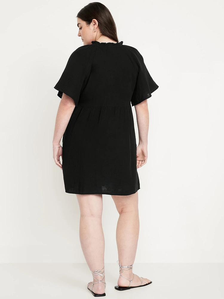 Split-Neck Mini Swing Dress