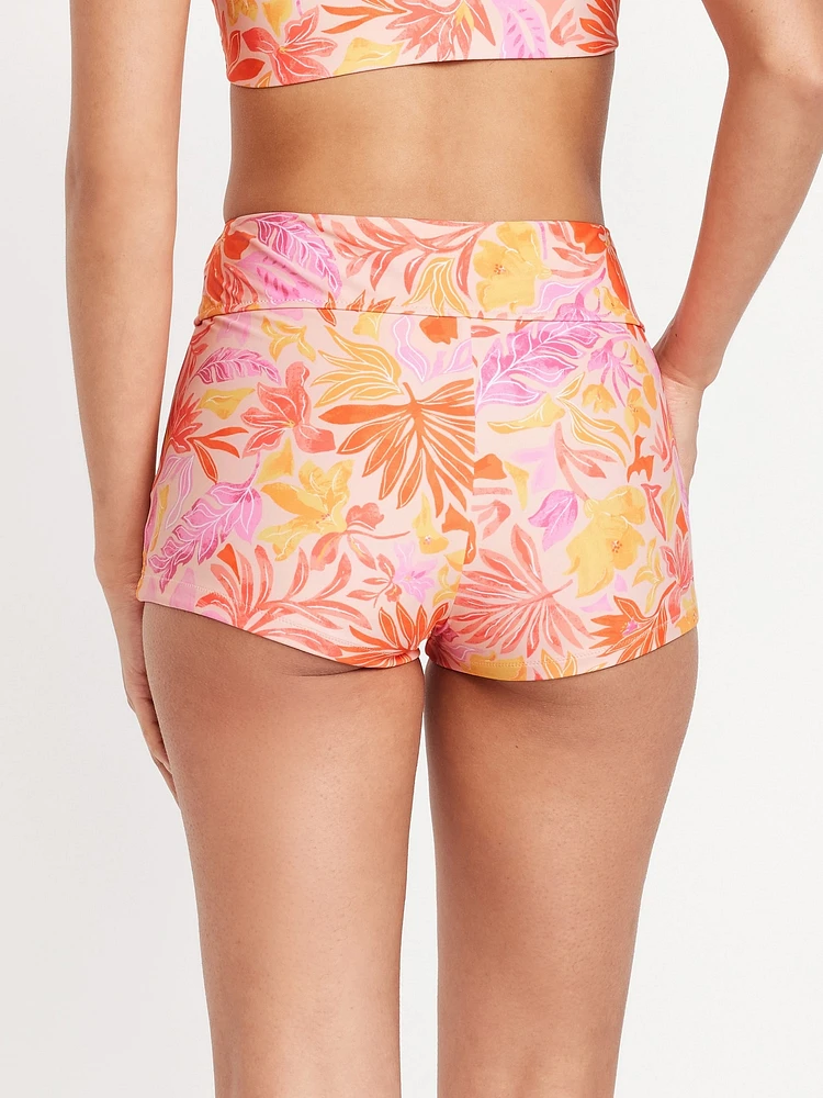 High-Waisted Matte Swim Shorts -- 2-inch inseam