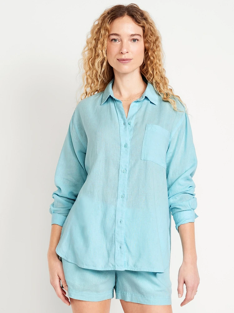 Linen-Blend Button-Down Shirt