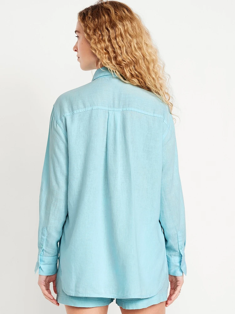 Linen-Blend Button-Down Shirt