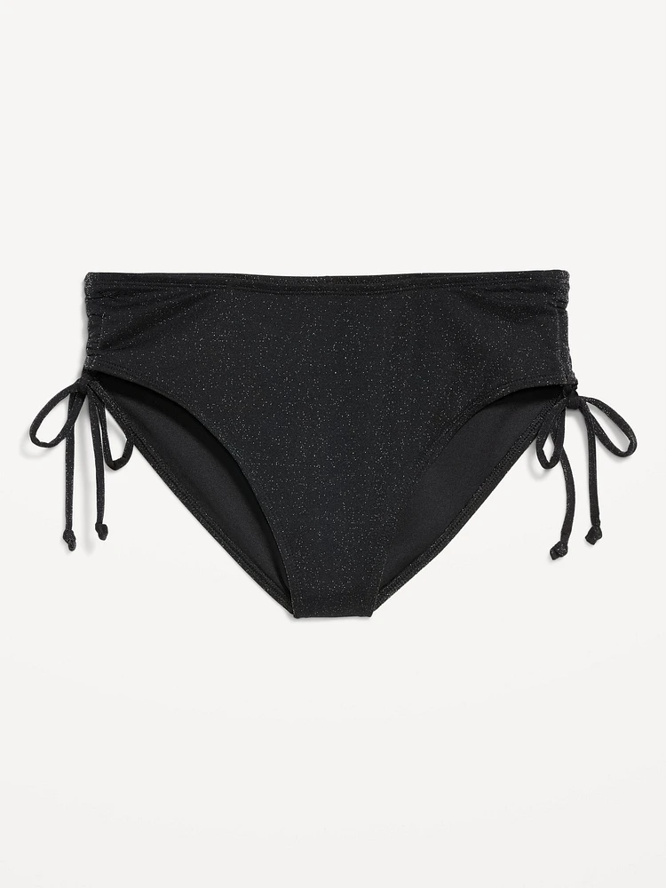 Mid-Rise Side-Tie Shine Bikini Swim Bottoms