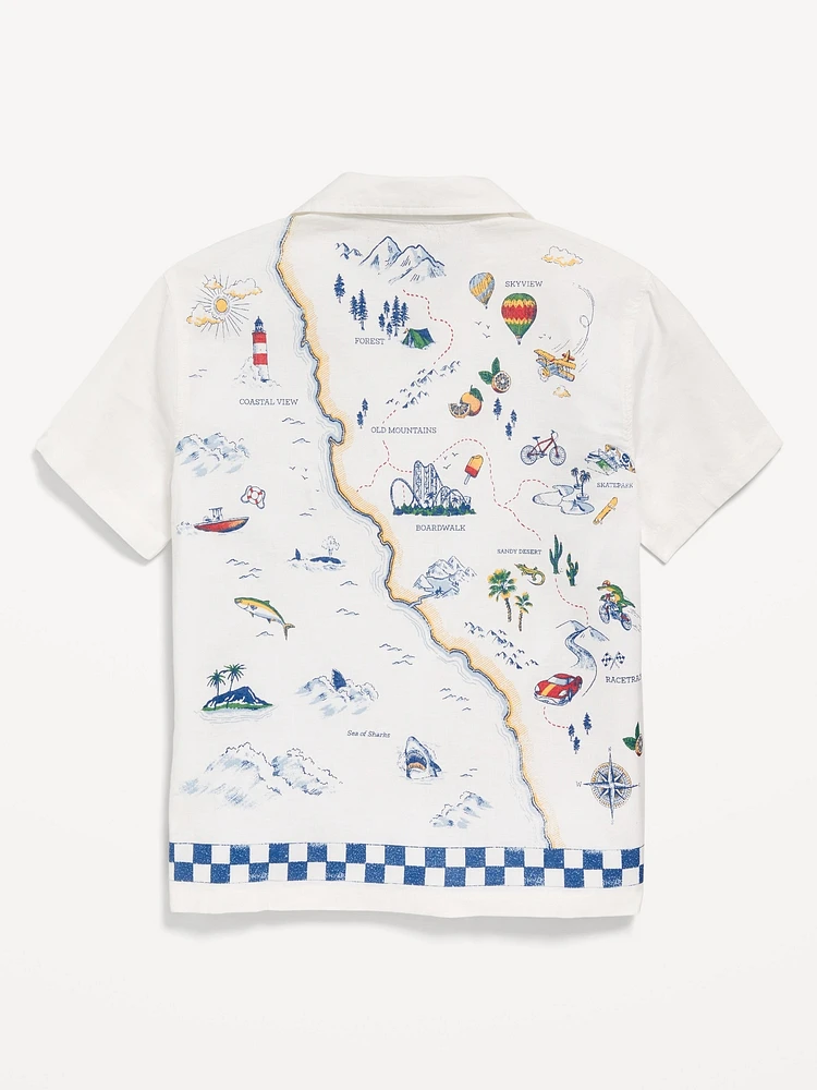 Printed Short-Sleeve Linen-Blend Shirt for Boys